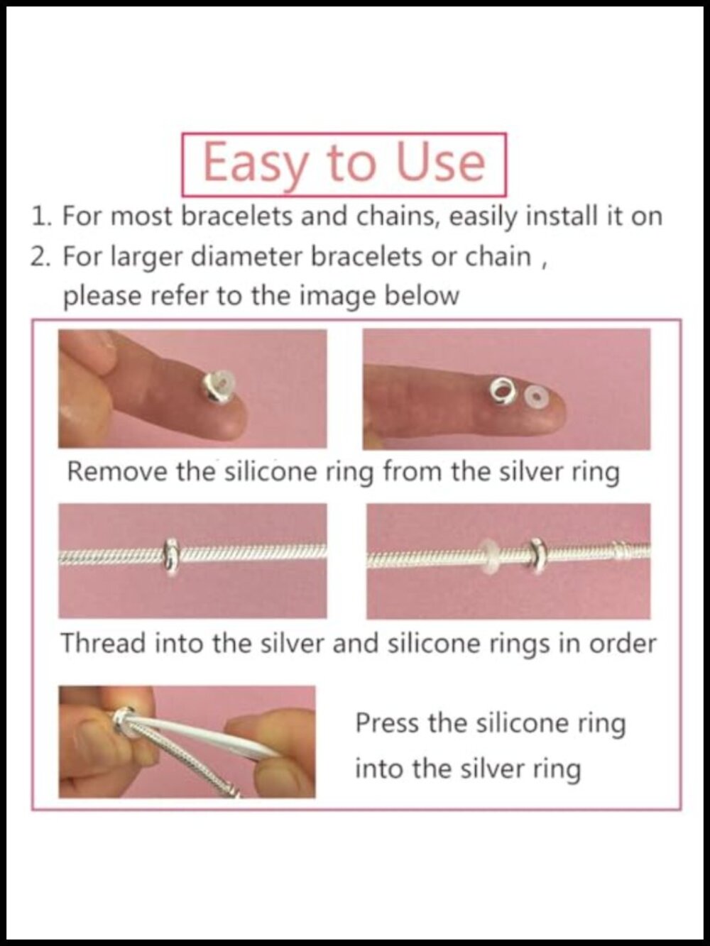 Sterling Silver Rondelle Spacer Bead Charms For Bracelets 4pcs View 3